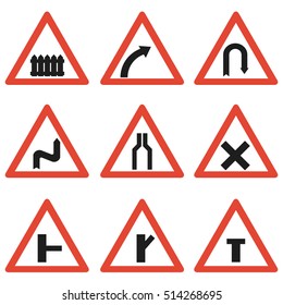Warning signs, mandatory signs. Flat design.