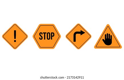 Warning signs in orange. Stop. Vector illustration.
