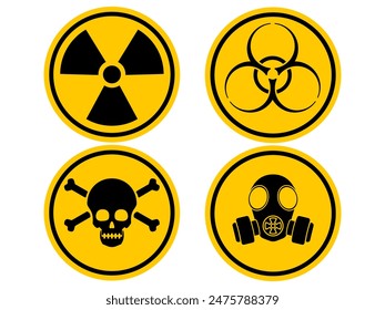 Warning signs, radioactive, biohazard, dangerous, bones, yellow signs 