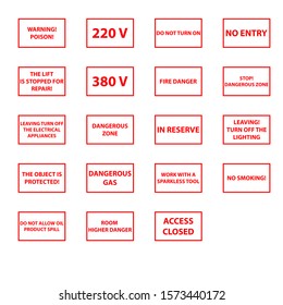 warning signs in red frame vector illustration