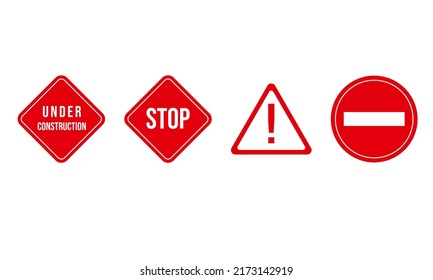 Warning signs in red. Stop. Vector illustration.