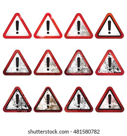 Warning signs. Set of attention signs with different texture.
