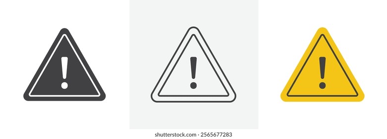 Warning signs set in black and colored versions with exclamation point