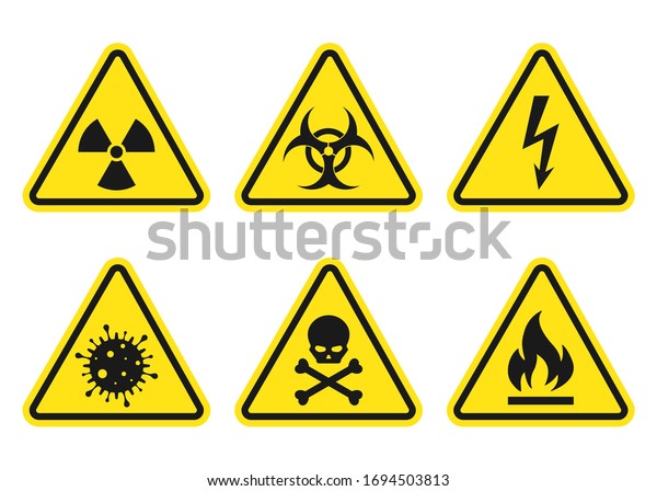 Warning Signs Set Danger Radiation Biohazard Stock Vector (Royalty Free ...