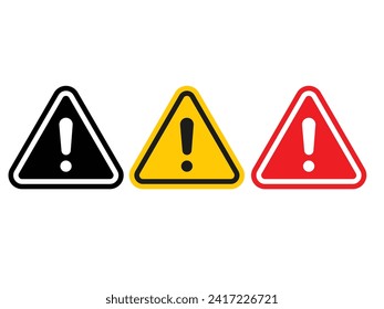 Warning signs set exclamation mark Warning symbol, exclamation mark. Black, red and yellow. Roadside sign vector.