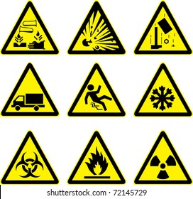 Warning Signs Set Explosive Acid Slippery Stock Vector (Royalty Free ...