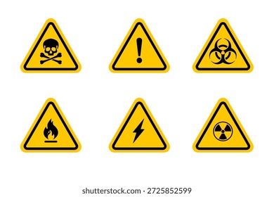 Warning signs set, hazard and danger symbols vector collection