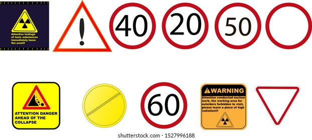 warning signs.Set of warning signs.White background vector illustration.EPS-10