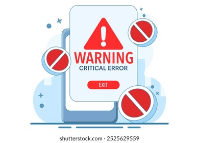 Sinais de aviso e símbolos conceito, Sinais de perigo e aviso, Atenção, Erro do sistema, Site está temporariamente indisponível, Web não está funcionando. aviso e erro, Página de aviso do usuário não está disponível.