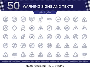 Warning Signs and Texts stroke icon. Warning Signs and Texts line icon set. editable stroke icon pack. Line, Thin, Linear Style Icon Bundle. Fully Customizable