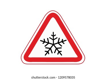 Warning signs. traffic training.  traffic rules. Traffic signs. road signs. secret frosting. slippery road