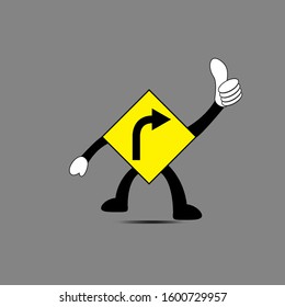 Warning Signs Turn Right Vector EPS 10