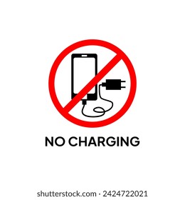 Warning signs. Vector logo of prohibited mobile phone charging.  Sign for no charging.