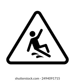 Warning signs warn people about wet floors. The sign is black line art and features a person falling on a wet floor. Editable vector eps easy print.