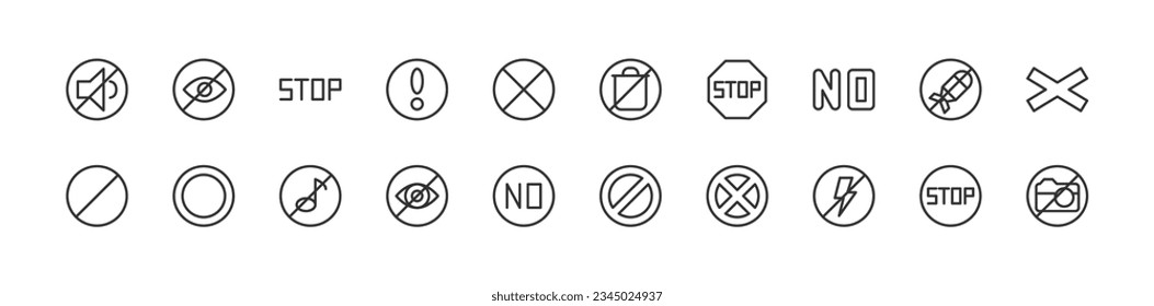 warning simple icon set. Outline editable stroke. Pixel perfect 24x24px. Isolated on a white background