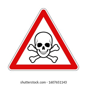 Warning skull crossbones danger road sign red frame