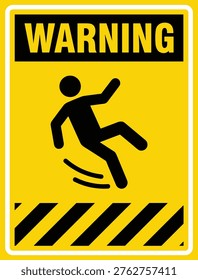 Warning Slip Hazard Sign. Warning slip hazard sign with falling person caution wet floor safety symbol in yellow and black vector design