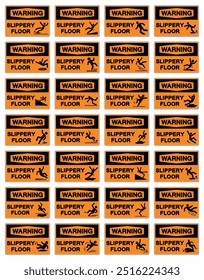 Sinal de Símbolo de Conjunto de Piso Escorregadio de Aviso, Ilustração de Vetor, Isolar no Fundo Branco Label.EPS10