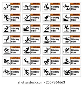 Warning Slippery Floor Set Symbol Sign,Vector Illustration, Isolate On White Background Label.EPS10