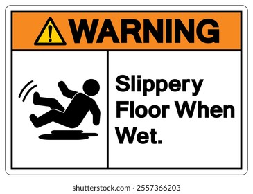 Warning Slippery Floor When Wet Symbol Sign,Vector Illustration, Isolate On White Background Label. EPS10