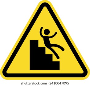 Warning slippery stairs notice sign. Black on yellow background. Safety signs and symbols.