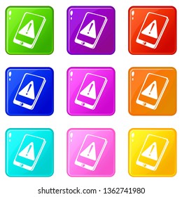 Warning smartphone icons set 9 color collection isolated on white for any design