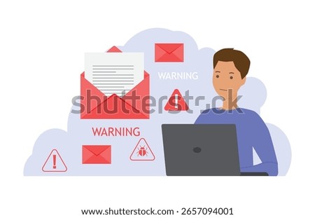 Warning and spam message alert, fraud and scam, data theft and data breach