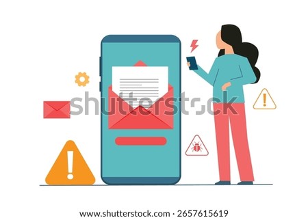 Warning and spam message alert, fraud and scam, data theft and data breach