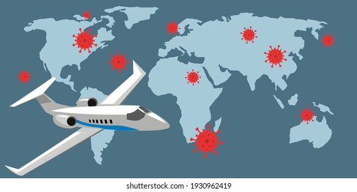 Aviso de la propagación del coronavirus al mundo por avión y viaje.