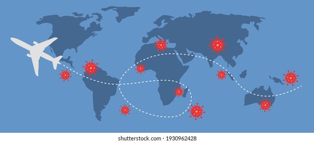 Aviso de la propagación del coronavirus al mundo por avión y viaje.