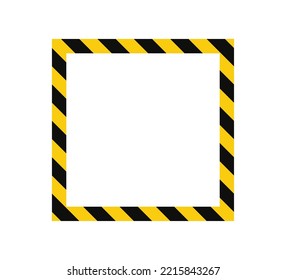 Warning square frame with yellow and black diagonal stripes. Rectangle warn frame. Yellow and black caution tape border. Vector illustration on white background.