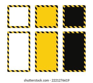 Warning square frame with yellow and black diagonal stripes. Rectangle warn frame. Yellow and black caution tape border. Vector illustration on white background.