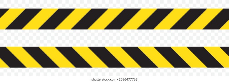 Warning square frame with yellow and black diagonal stripes. Rectangle warn frame. Yellow and black caution tape border. Vector illustration on transparent background. EPS 10.