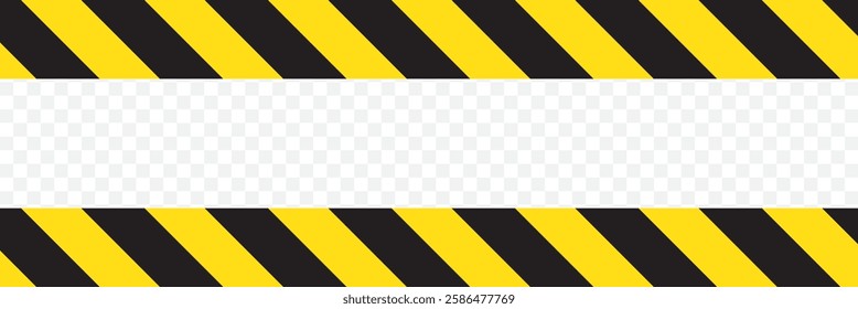 Warning square frame with yellow and black diagonal stripes. Rectangle warn frame. Yellow and black caution tape border. Vector illustration on transparent background. EPS 10.