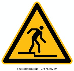 Warning step down sign hazard. Caution Signs for step down hazards. Alert for step down conditions. Hazard step down sign, vector icon illustration isolated.