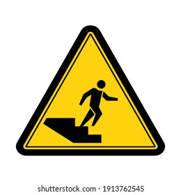 Warning step down sign and symbol graphic design vector illustration