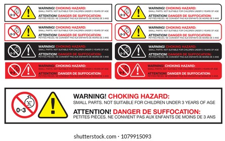 warning sticker English-French Bilingual.Choking hazard: small parts. Not suitable for children under 3 yrs of age.,danger de suffocation: petites pièces. Ne convient pas aux enfants de moins de 3 ans