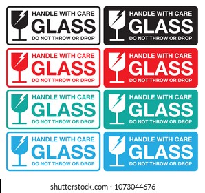Warning sticker glass handle with care, do not throw or drop, Vector EPS 10