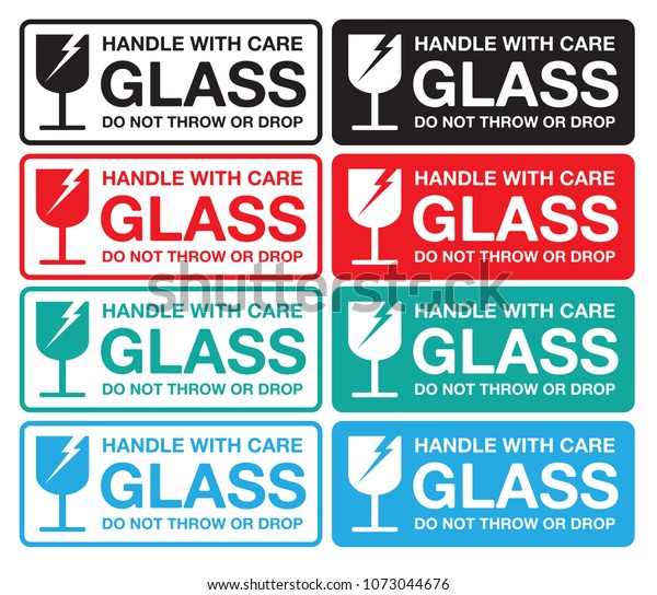 Warning Sticker Glass Handle Care Do Stock Vector Royalty Free