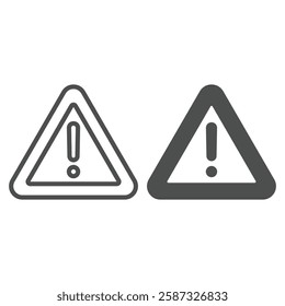 Warning sticker line and solid icon, emergency service concept. Vector graphics. Stop danger triangle seal sign on white background, outline style icon for mobile or web design