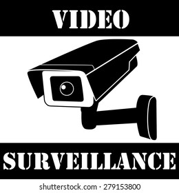 Warning sticker with surveillance camera vector icon. Surveillance monitors. Camera cctv, Security camera