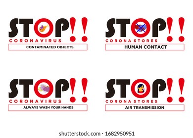 Warning to stop the outbreak of Coronavirus novel symptoms covid-19 2019-nCoV 2019-nCoV, The concept of text stop Corona virus. Flat vector illustration