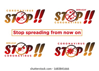 Advertencia para detener el brote de los nuevos síntomas del Coronavirus covid-19 2019-nCoV 2019-nCoV, El concepto de virus de la interrupción del texto Corona. Ilustración vectorial plana