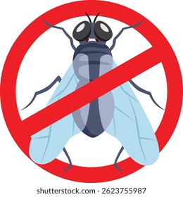 
Warning Stop Sign Against Flies Vector Cartoon Design. Symbol against insects that can generate a biological hazard through uncontrolled spread 
