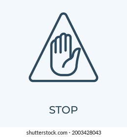 Señal de detención de advertencia o banner en el icono de línea vectorial delgada de trazo editable del equipo.