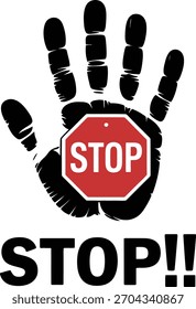 Warn-Stopp-Zeichen auf Handabdruck, Sperrmeldung mit Text