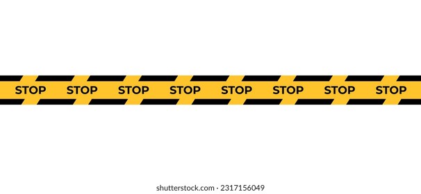 Warning stop tape. Horizontal seamless borders. Black and yellow line striped. Vector illustration