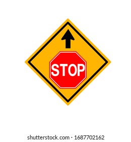 Advertencia Detener El Signo De Tráfico,Ilustración Vectorial, Aislar En Etiqueta De Fondo Blanco.