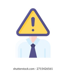 Ilustración vectorial del avatar del empleado de la tensión de la advertencia, icono plano del estilo