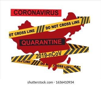 Warning Strip  2019-nCoV. China pathogen respiratory coronavirus COVID-19. Flu spreading of world. Dangerous chinese ncov corona virus, SARS pandemic risk alert.